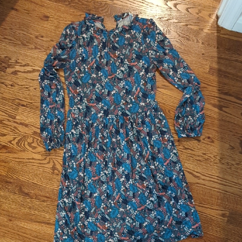 Boden Blue Floral Long-Sleeve Midi Dress